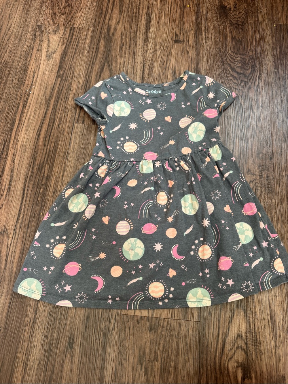 Cat & Jack Gray Space-Print Short Sleeve Dress with Pink & Mint Accents